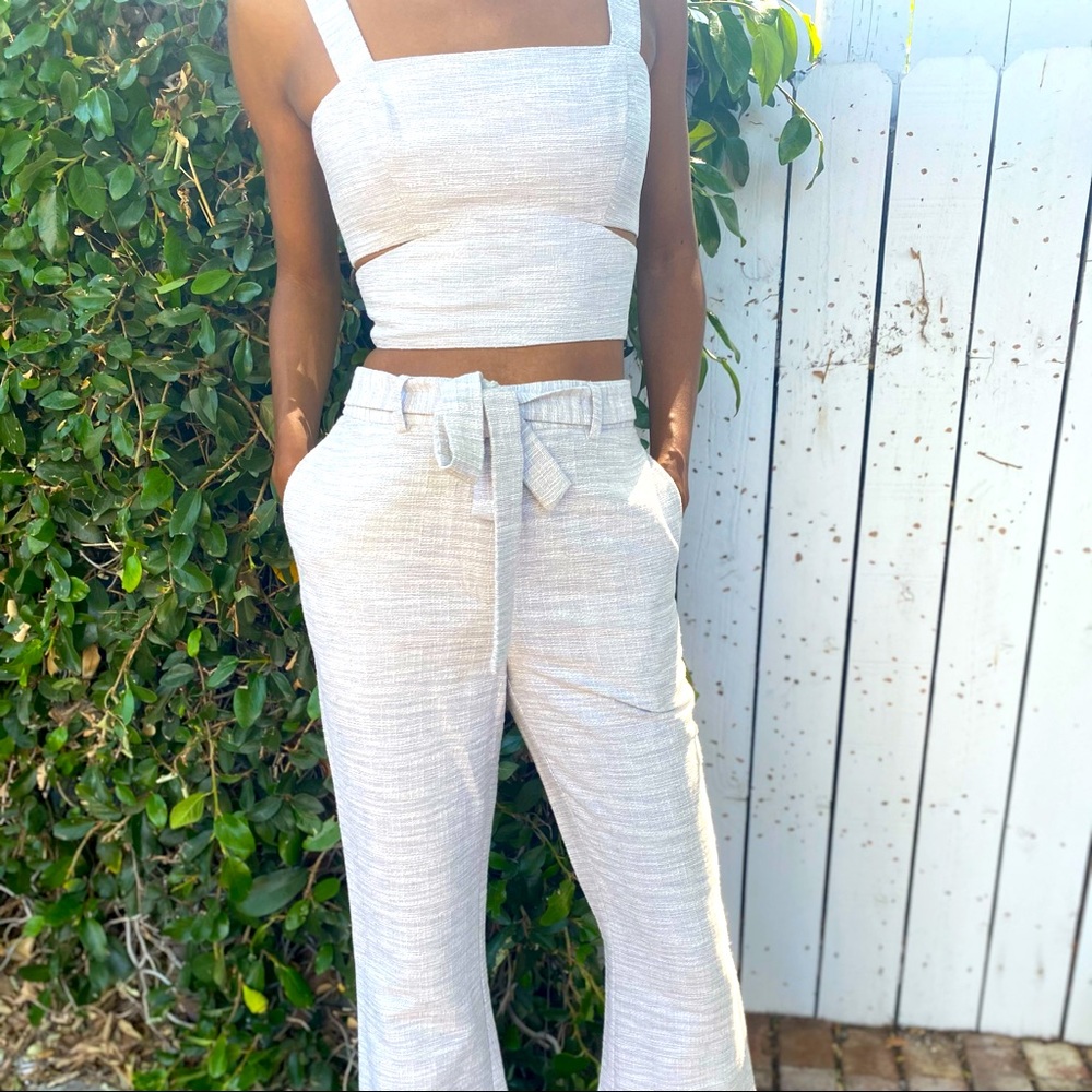 Light Gray Wide Leg Pants Set